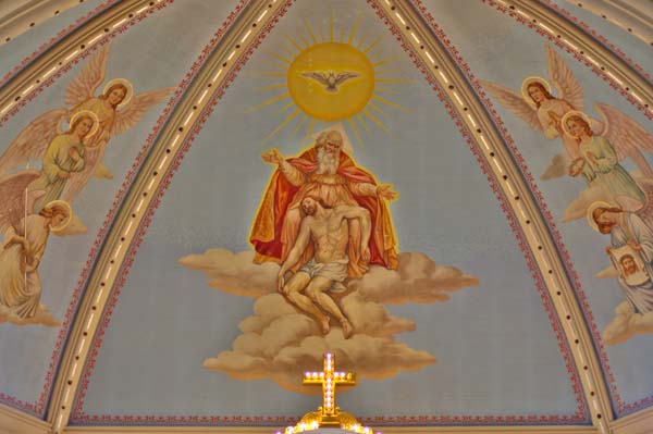 Saint Josaphat Catholic Church Detroit MI apse mural the Holy Spirit Father and the crucified Son