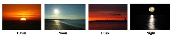 dawn noon dusk night